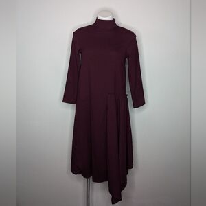 Tweed Purple Long Sleeve Asymmetrical Midi Dress S